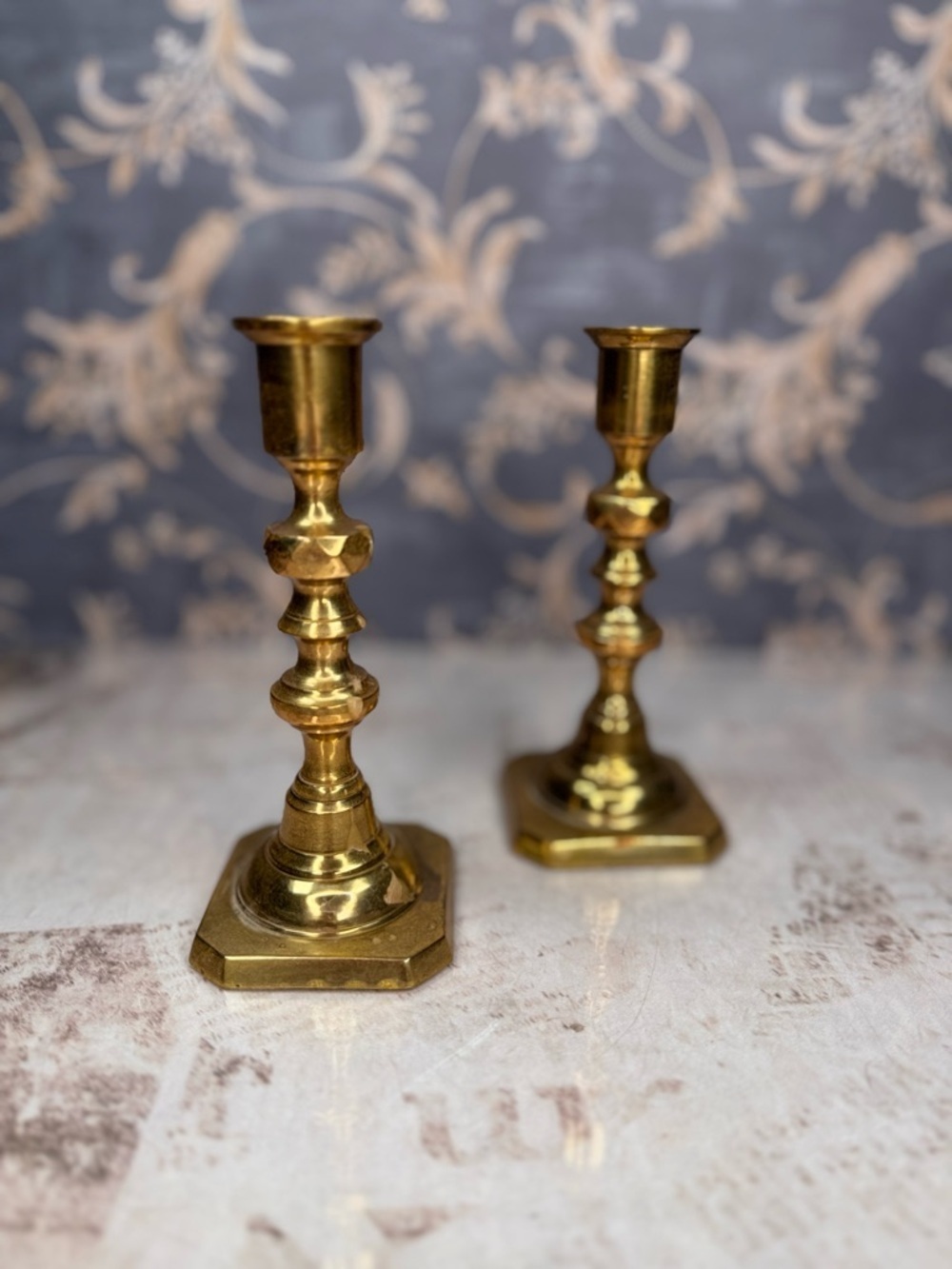 Vintage Solid Brass Candlestick Holders Pair Taper Candle Holders